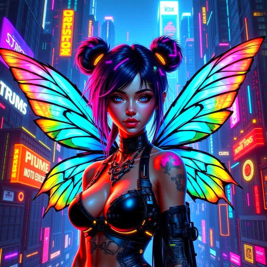 Cyberpunk Pixie Data-Smuggler in Neon Metropolis