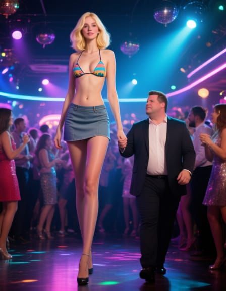 Extremely Tall Woman Strides Through Disco