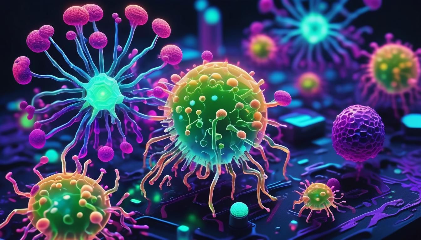 Glowing Viruses in Futuristic Lab