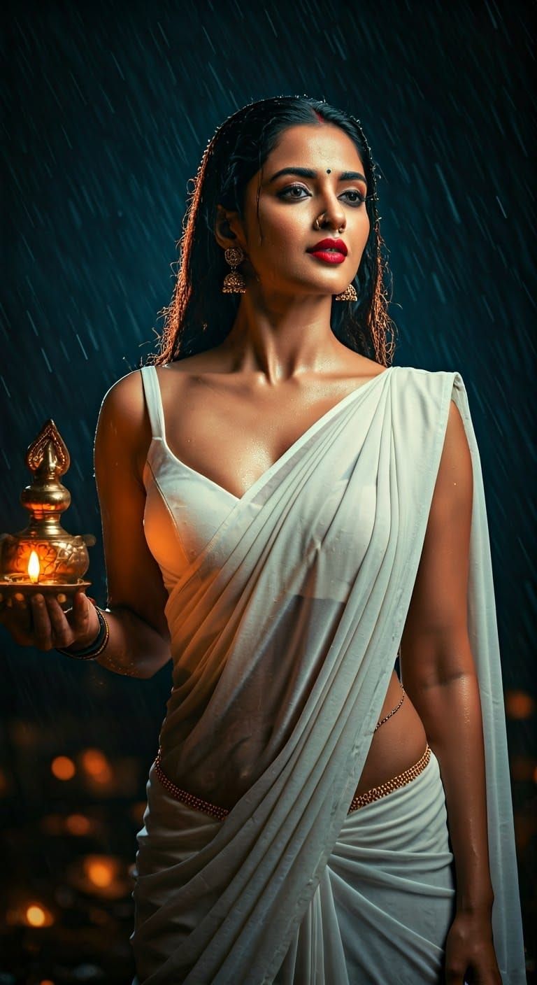 Elegant Indian Beauty in Hyper-Realistic Saree Bikini Attire