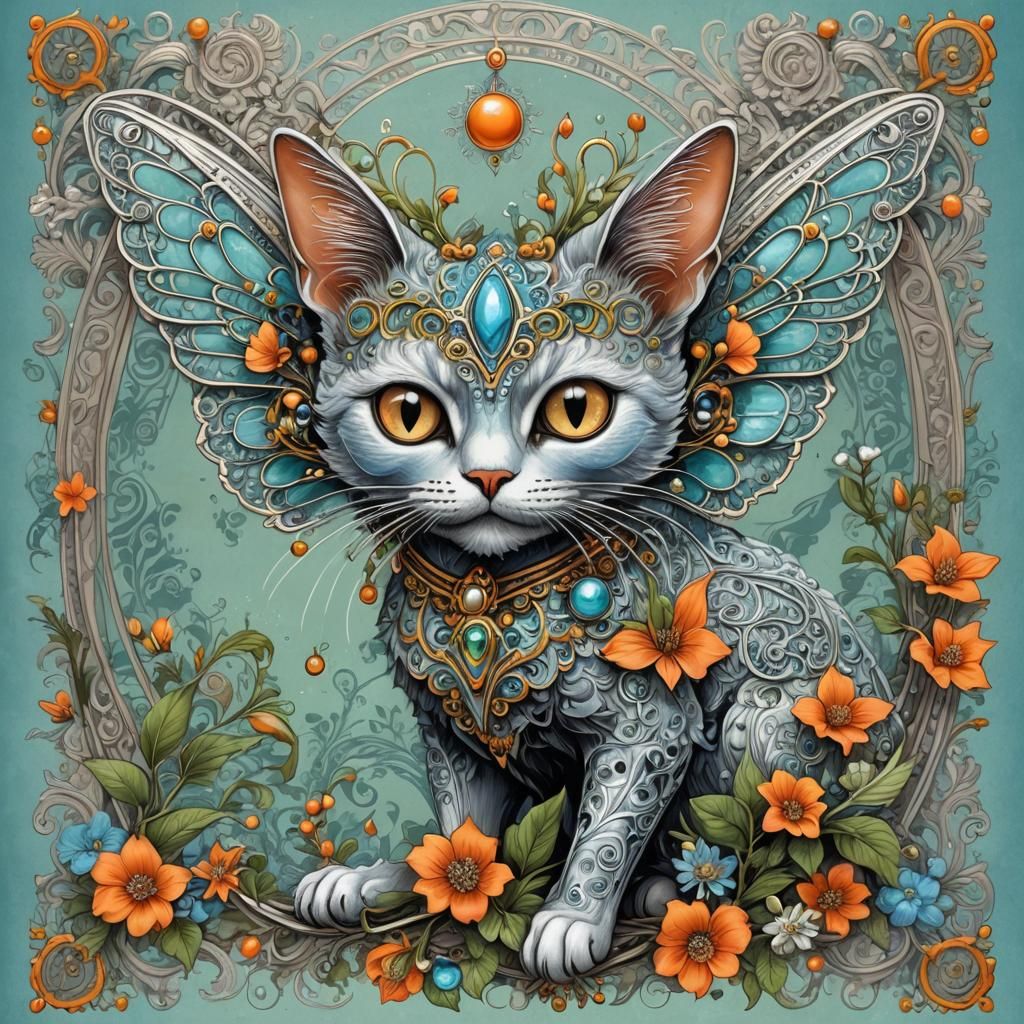 Funky Alien in Floral Landscape, Gothic Romanticism Style