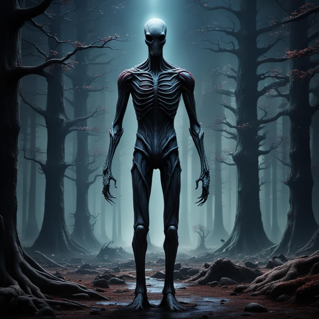 Extraterrestrial Faceless Slender Man in Detailed Matte Pain...