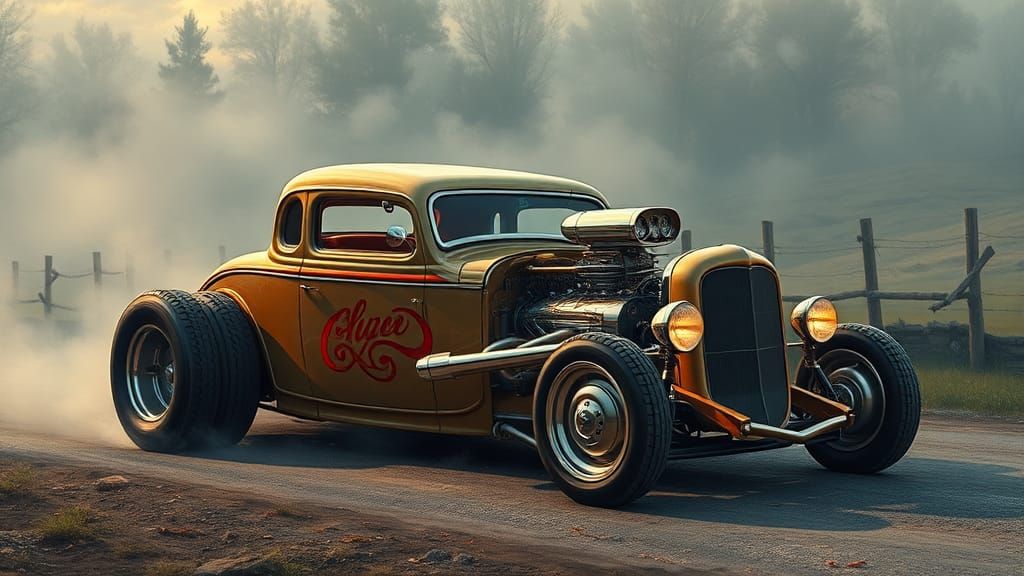 Custom Hot Rod in Ethereal Fantasy Landscape