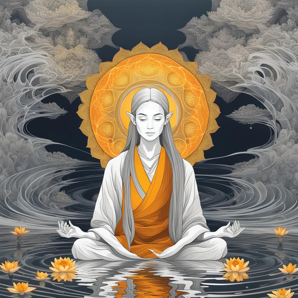 Elven Monk Meditating in Serenity Garden
