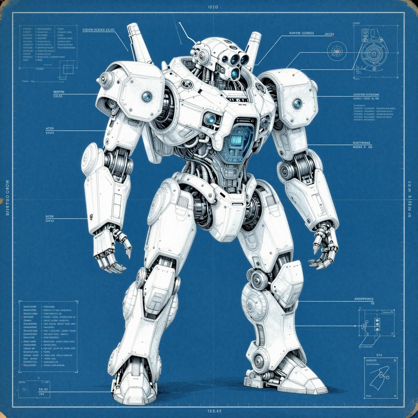 Detailed Combat Mech Blueprint Illustration