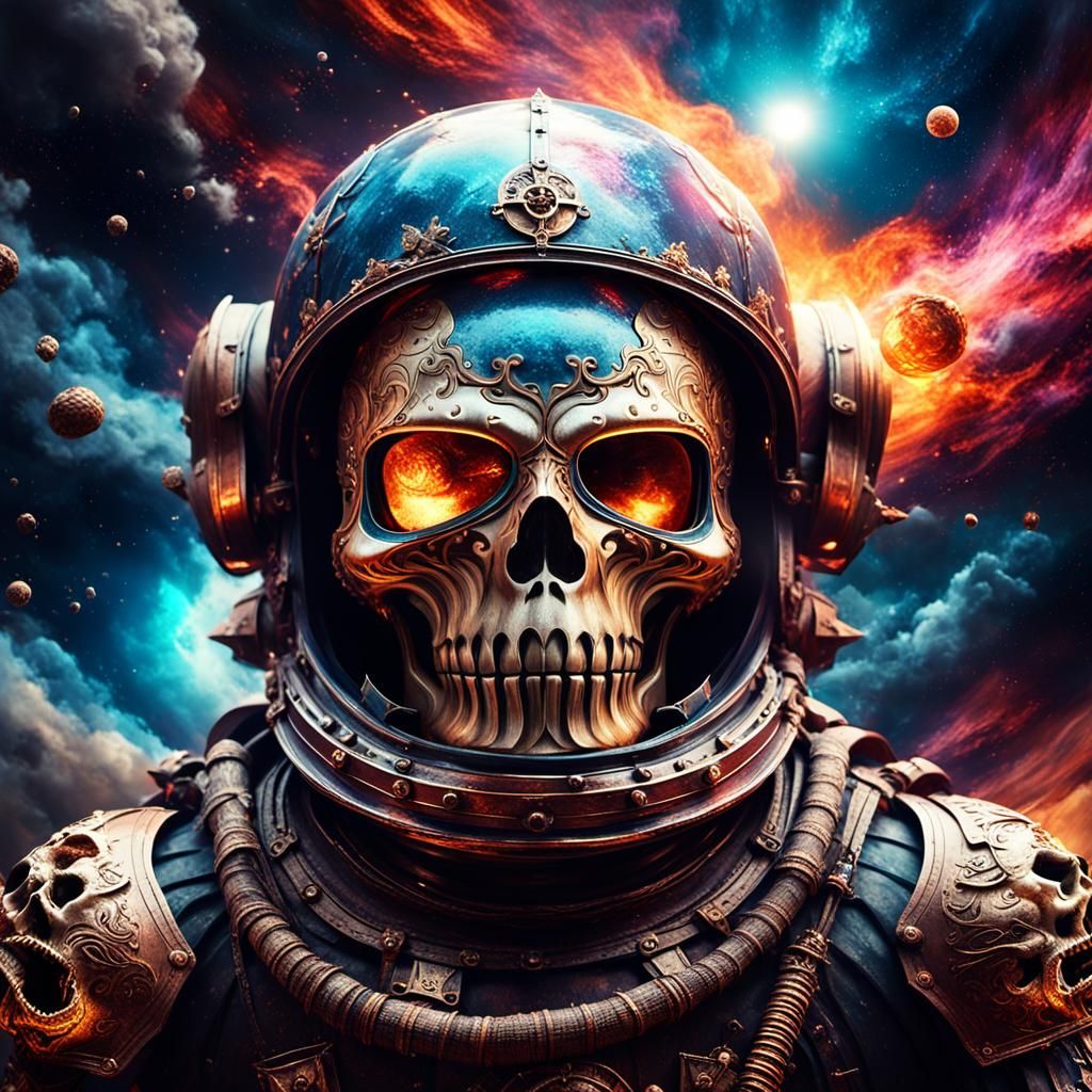 Skull in Ornate Helmet in Baroque Style