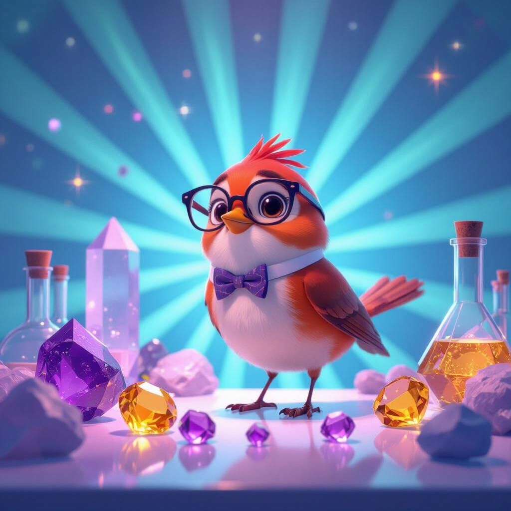 Robin the Crystal Collector: A Pixar-Style 3D Rendering