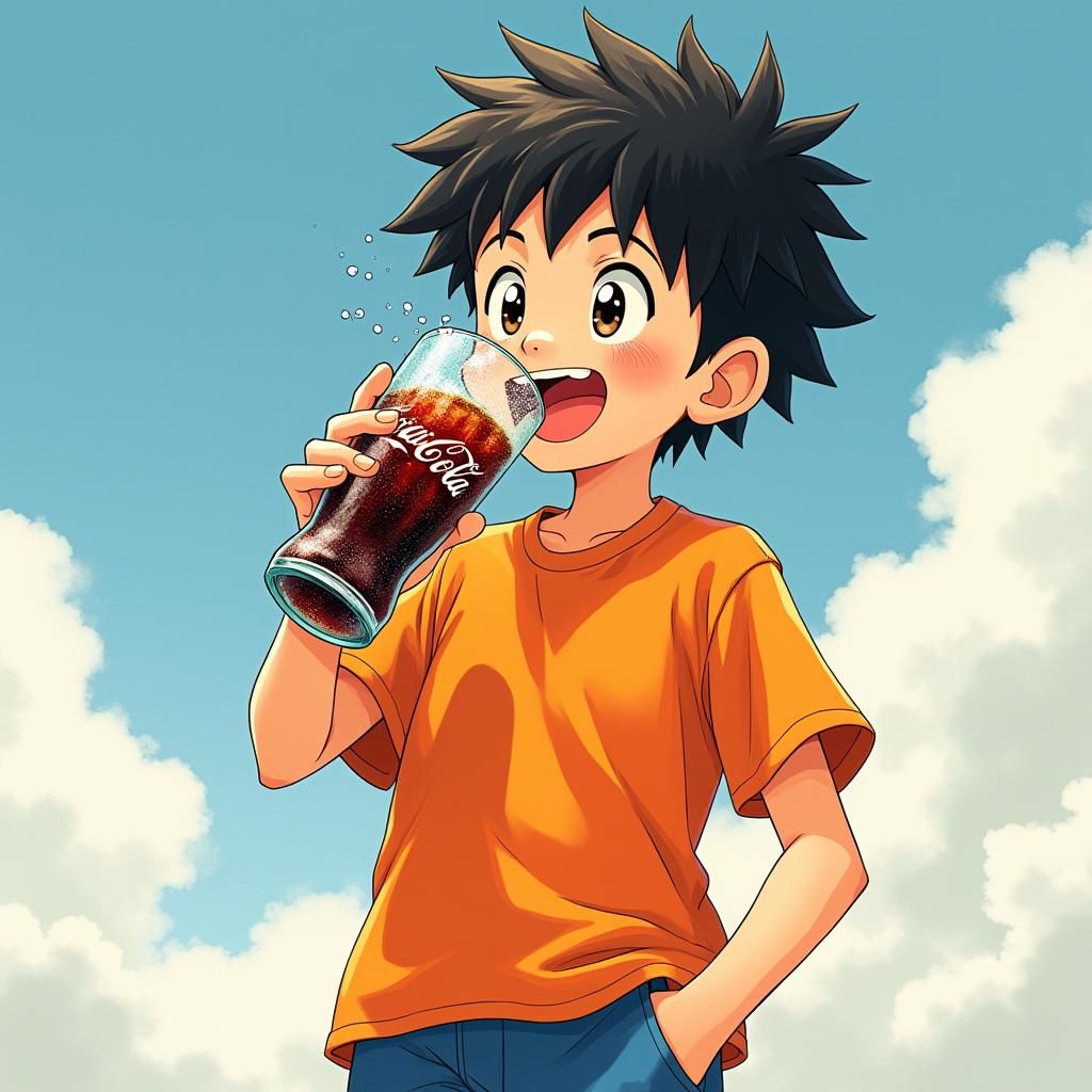 Boy Enjoys Coca-Cola: Anime Manga Style