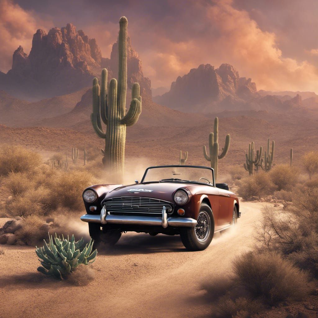 Triumph TR4 on Desert Road in Matte Painting Style