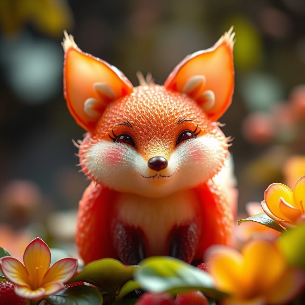 Vibrant Fruit Fox in Whimsical Forest
