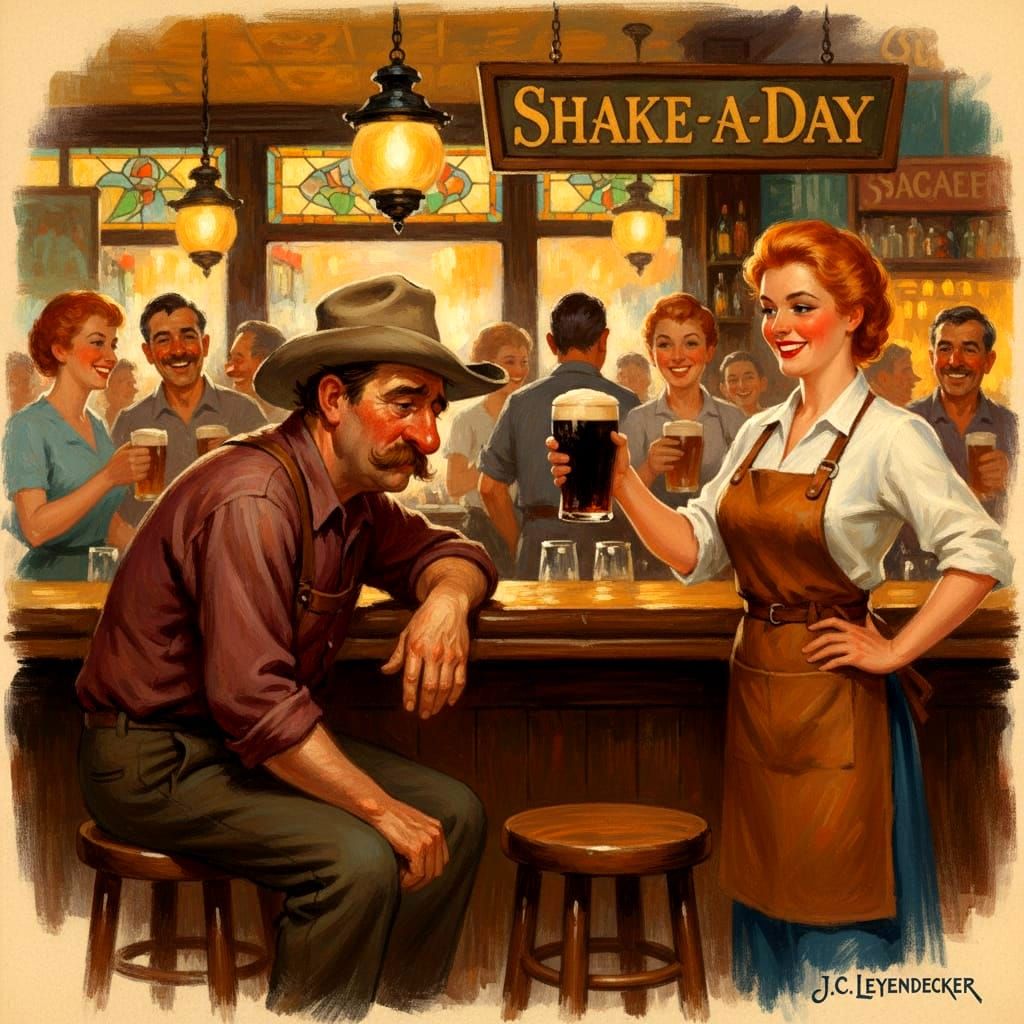 Bar Scene Illustration in Saturday Evening Post Style