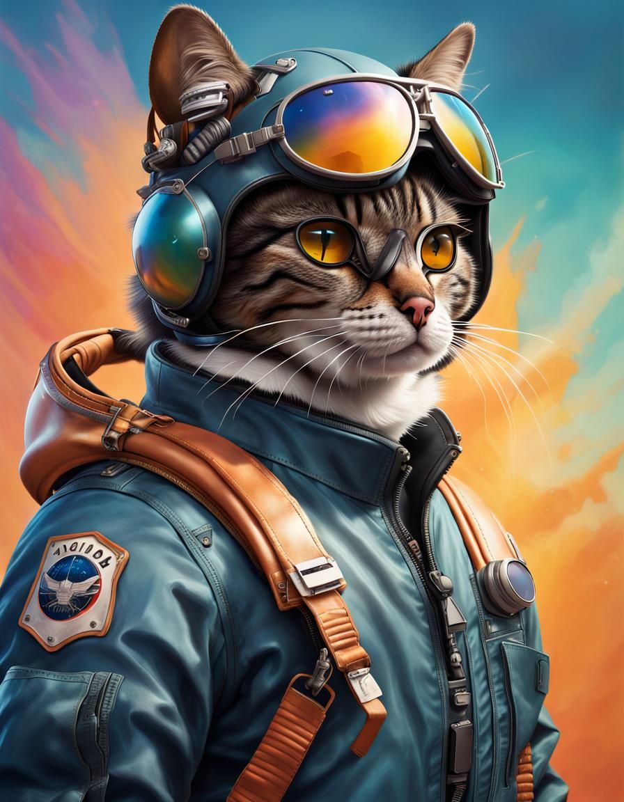 Anthropomorphic Cat Aviator in Hyperrealistic Splash Art