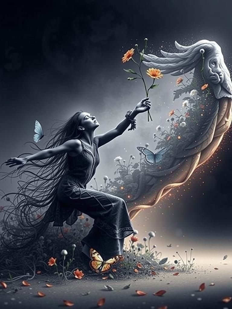 Surreal Autumn Oracle Portrait with Flowers