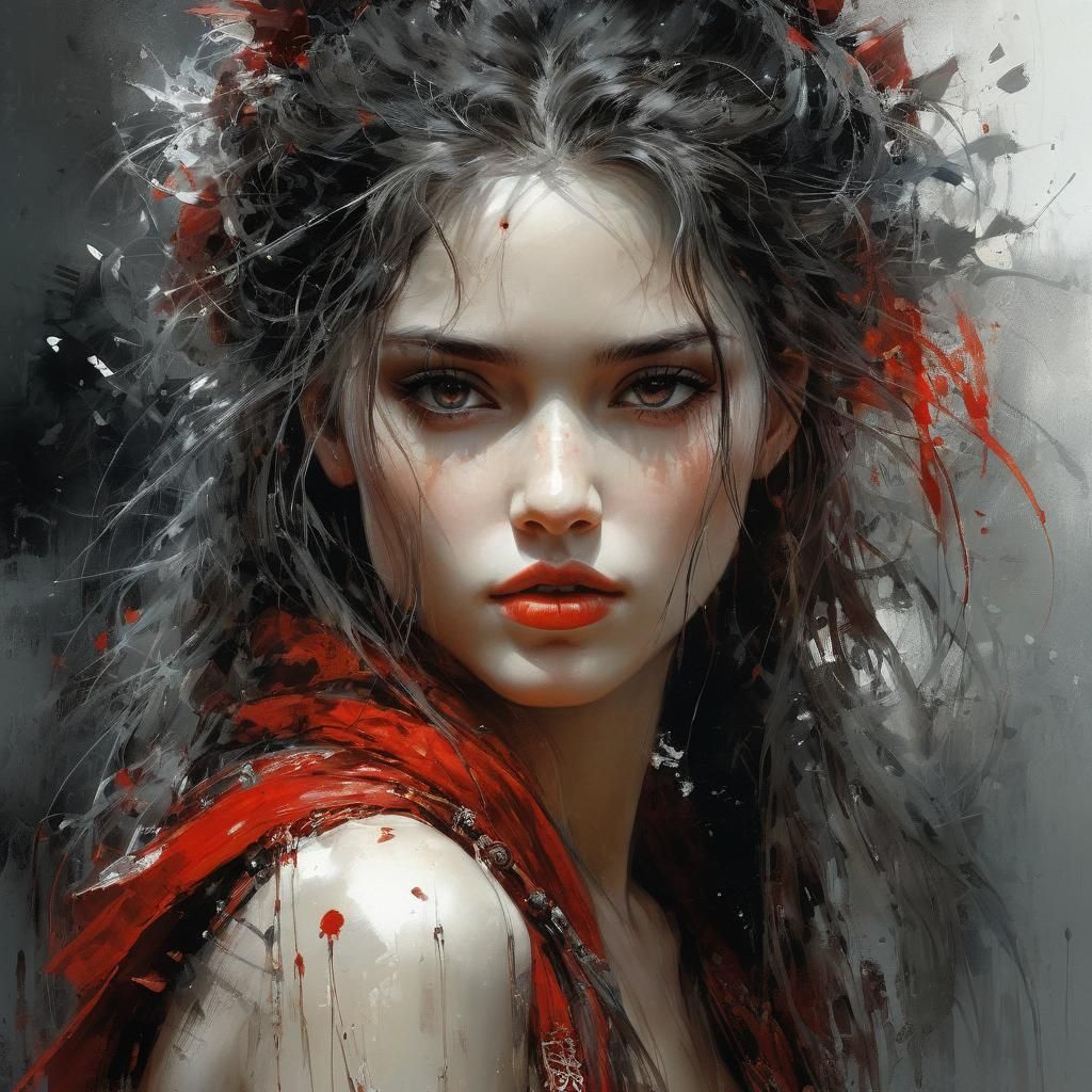 Monotone Red Portrait of a Beautiful Woman