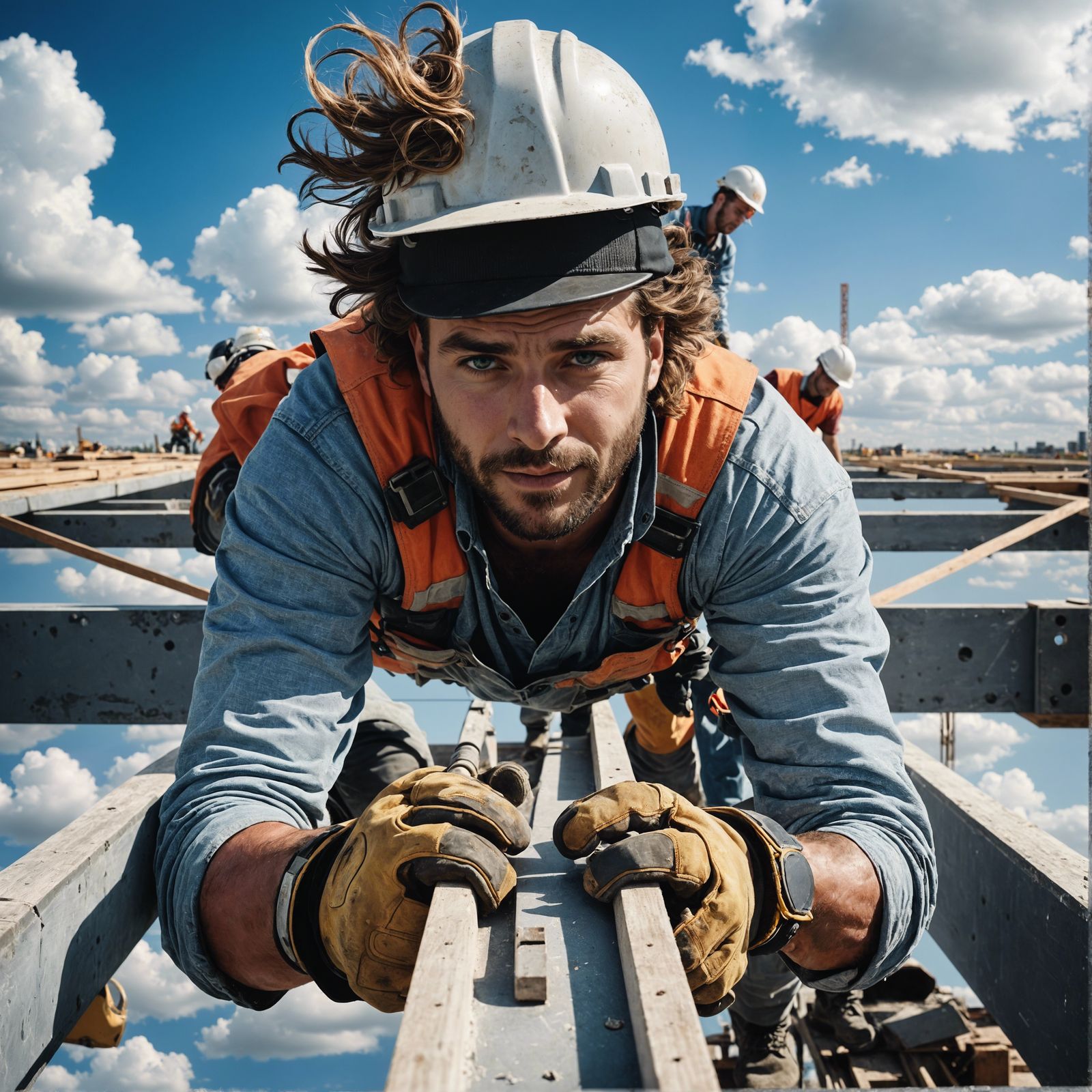 Construction Worker Balances on High Beam