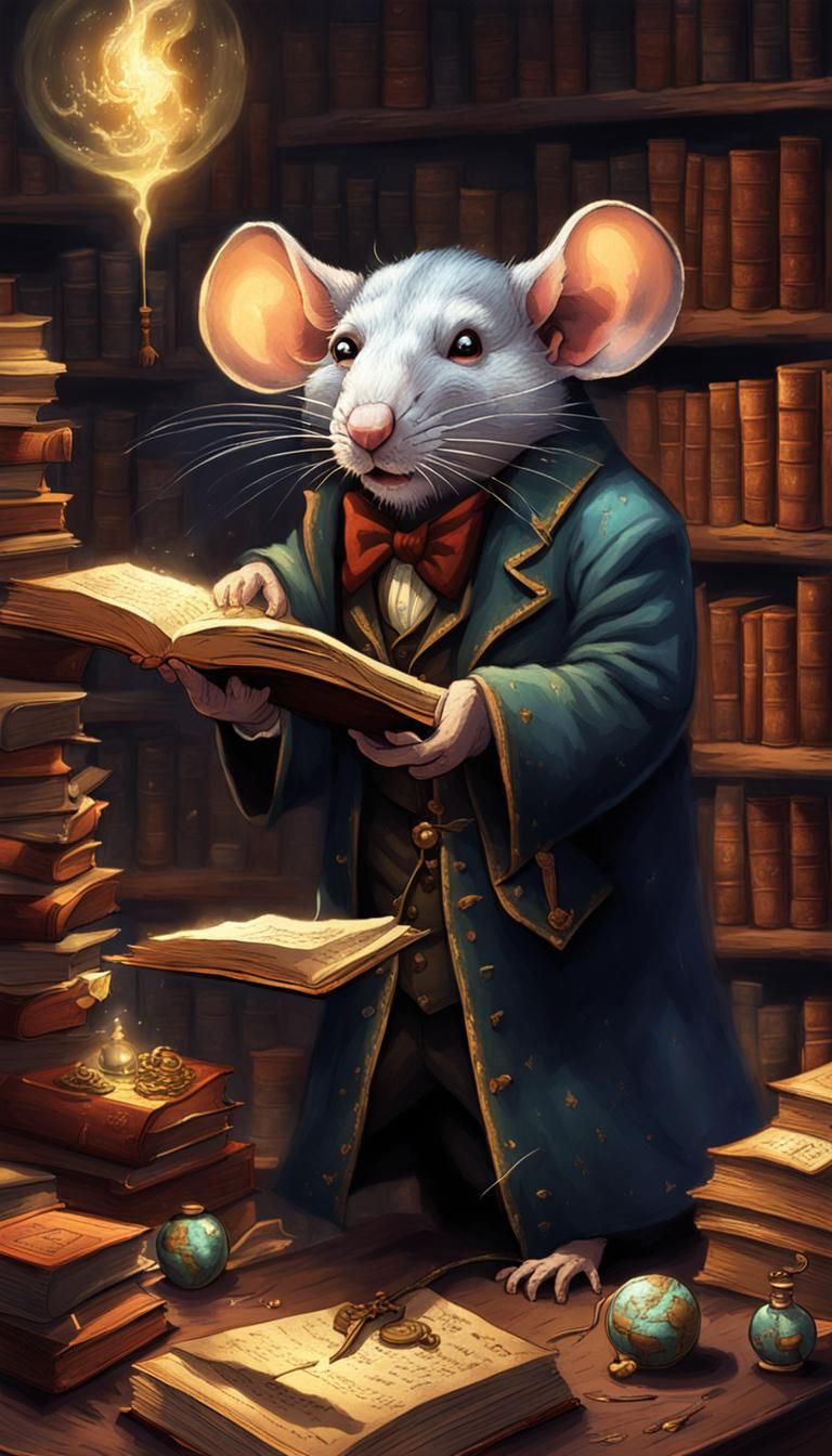 Rat Magician in Library Seeking Worldly Filler