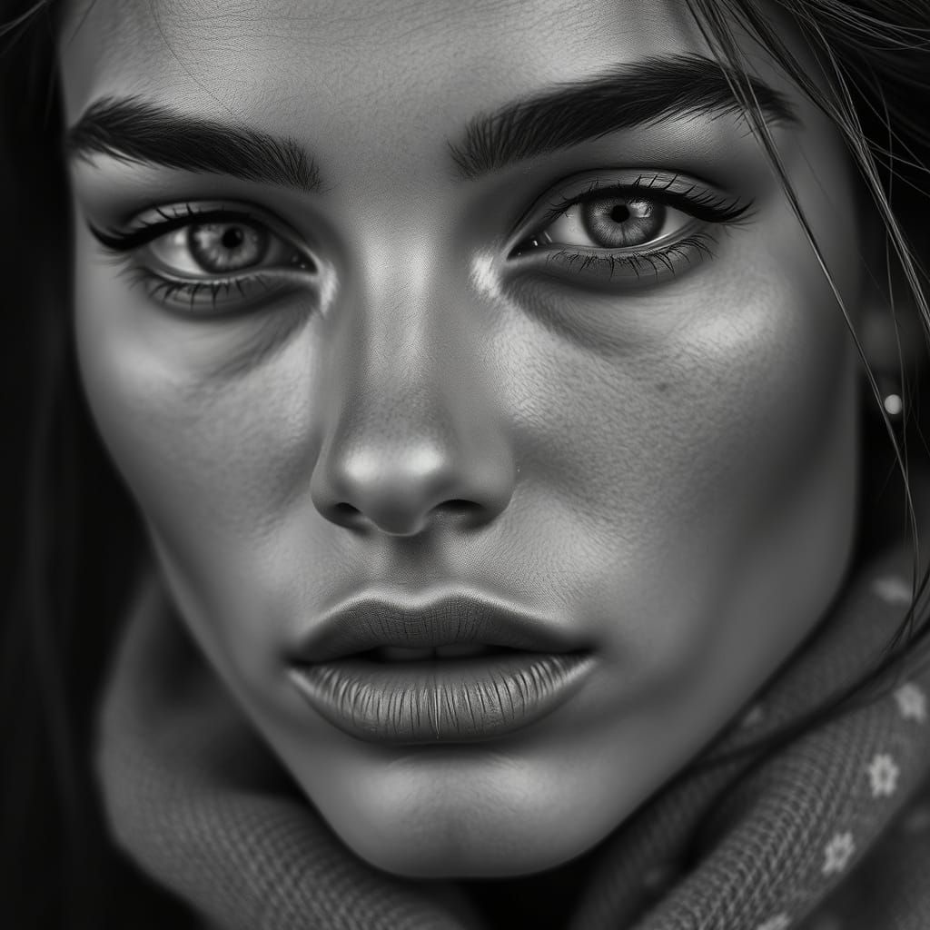 High-Contrast Black and White Supermodel Portrait in Fine Ar...