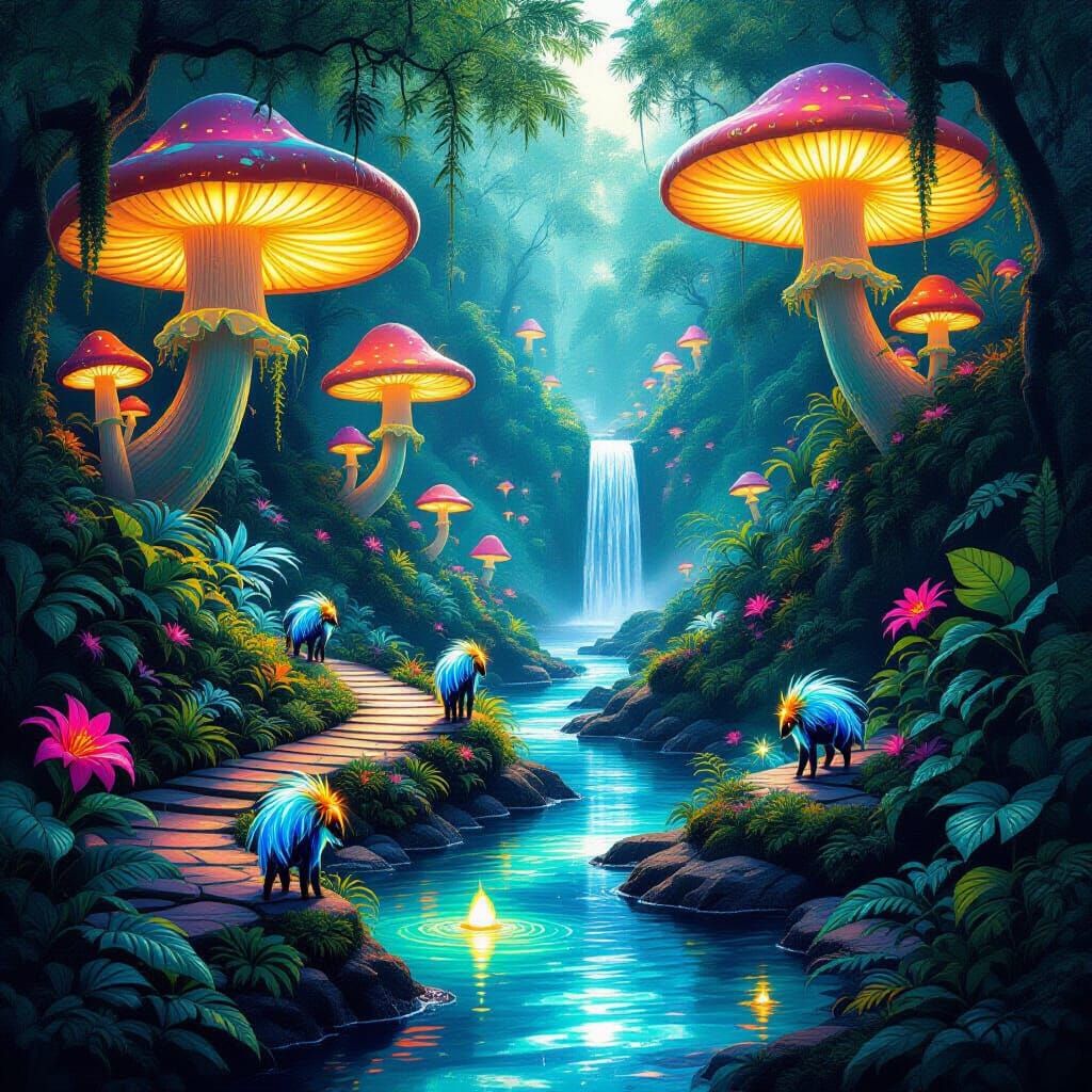 Bioluminescent Jungle with Fantastical Creatures