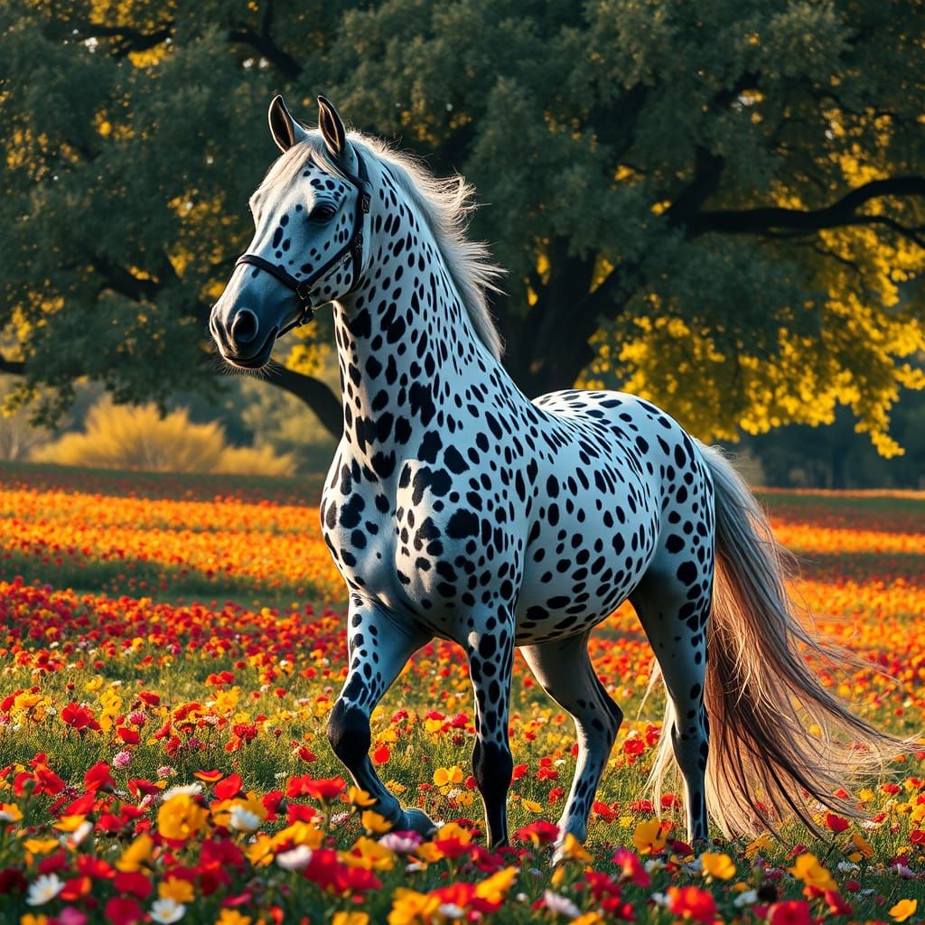 Dappled Horse in Autumn Field, Romanticism Style