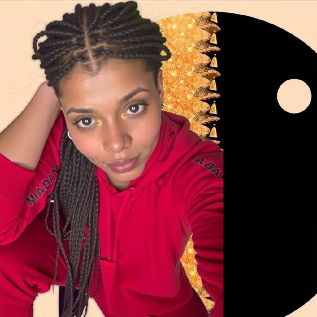 Woman in Red Hooded Outfit Poses with Hand on Head