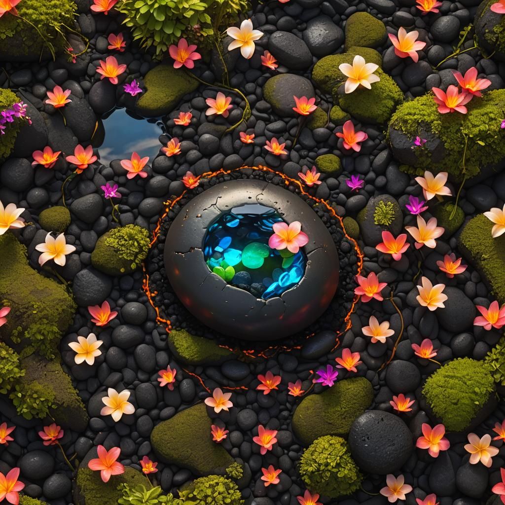 Glowing Healing Pebble in a Tropical Lava Pool