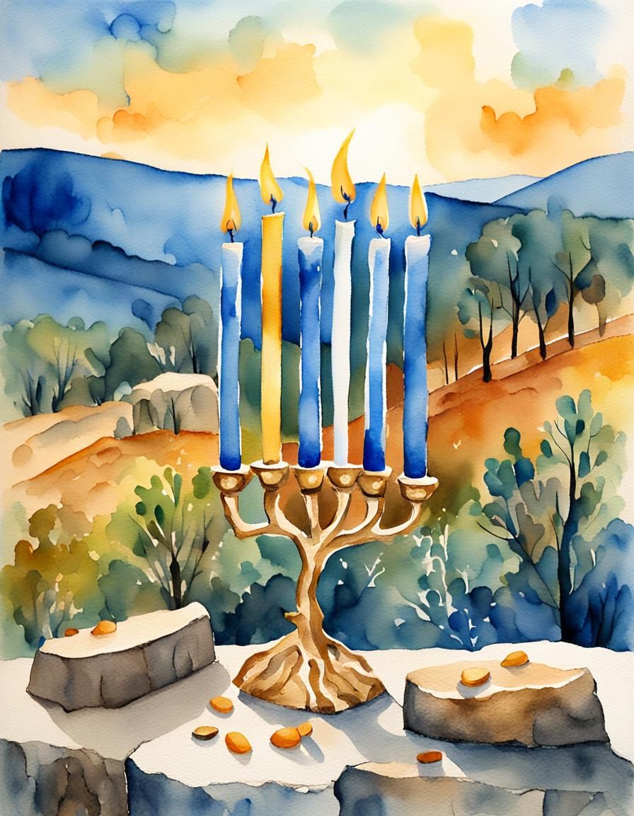 Hannukah Menorah Amidst Vibrant Israeli Landscape