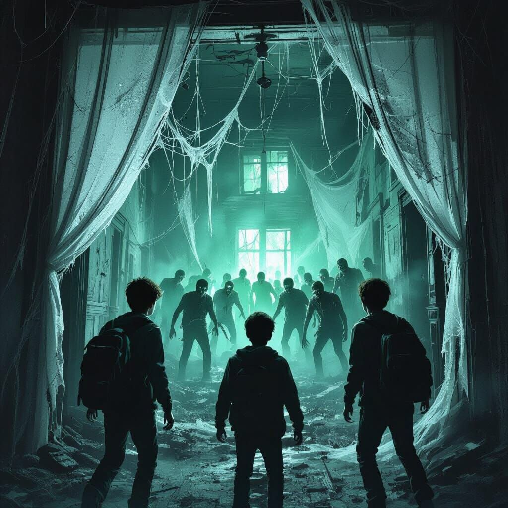 Terrified Teens Flee Zombie Horde in Derelict Haunted House