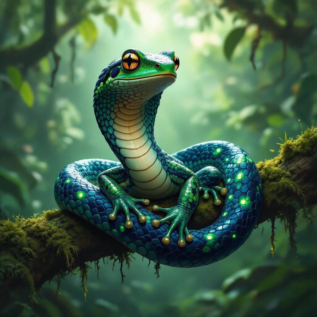 Hybrid Cobra Frog Creature in Rainforest