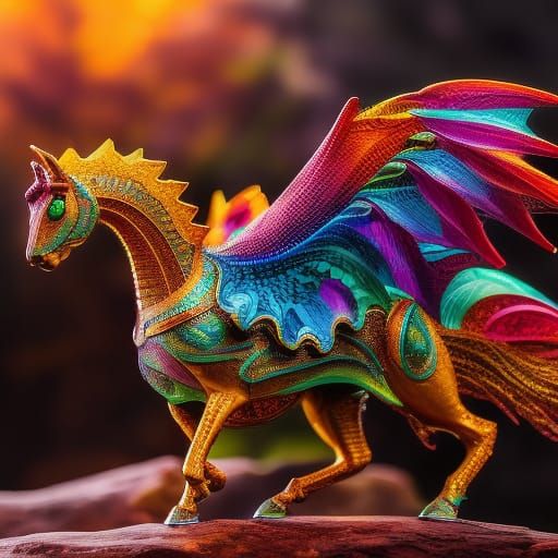 Colorful Glassblown Dragon Figurine in Gothic Style