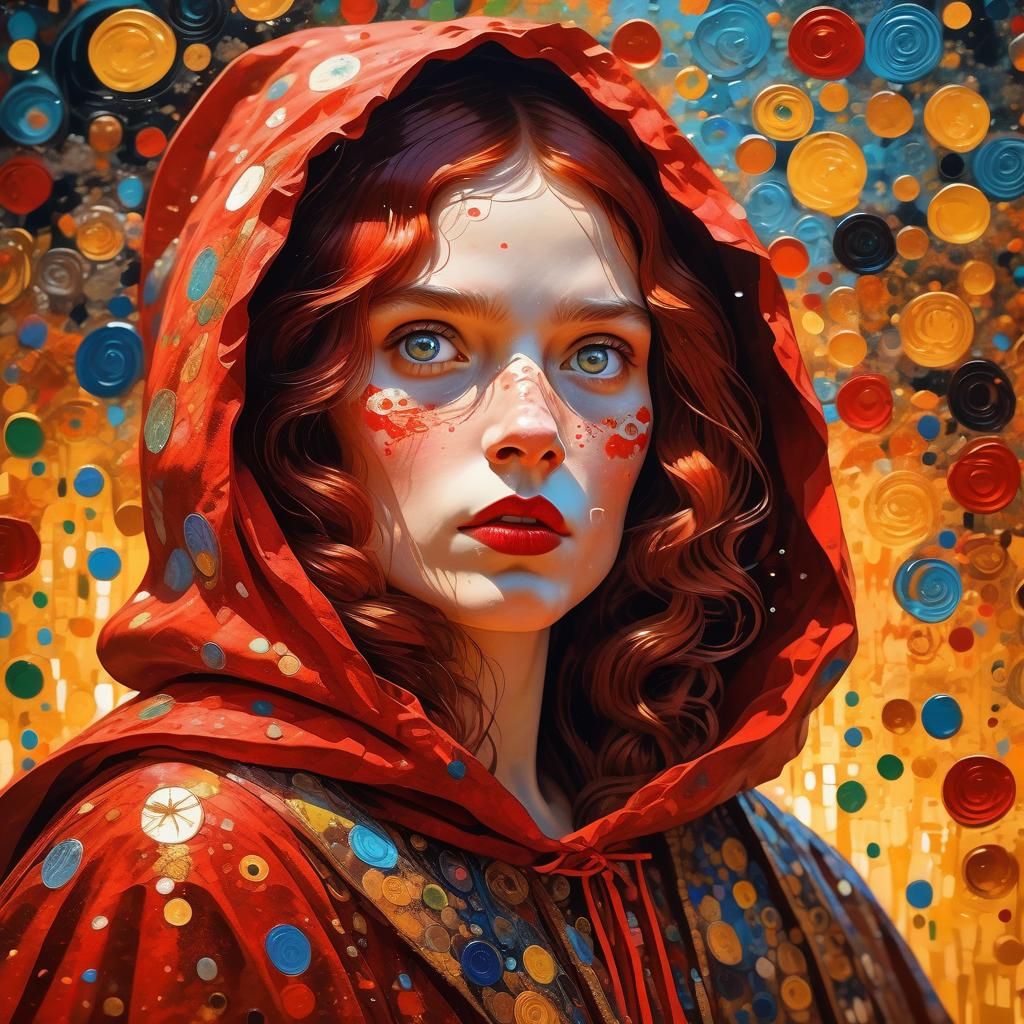 Little Red Riding Hood as Gustav Klimt Painting