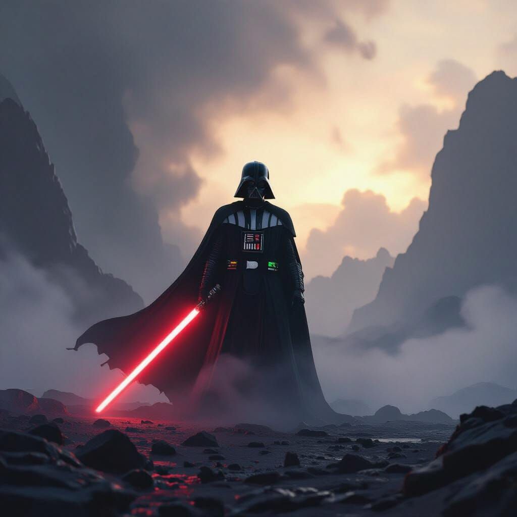 Darth Vader Silhouette on Mustafar in Cinematic Style