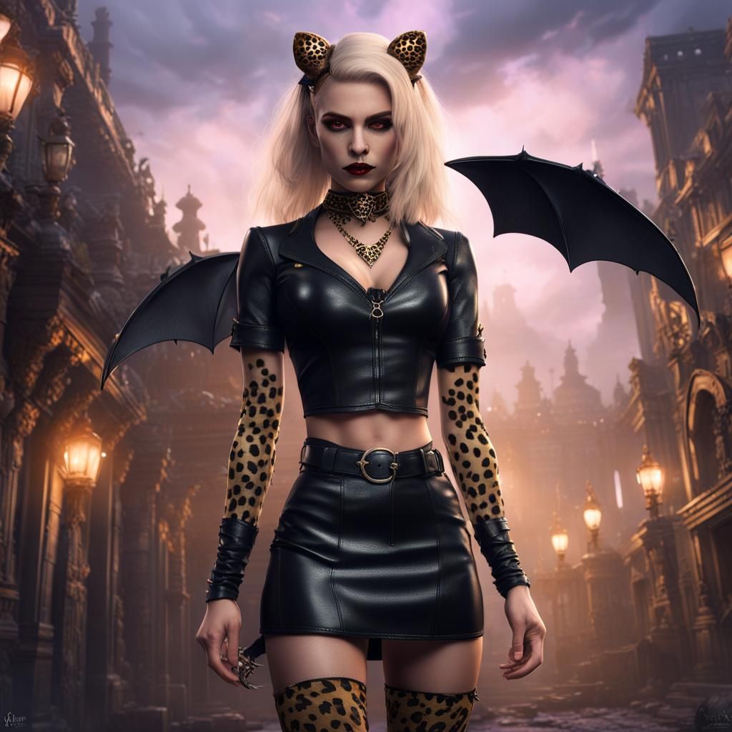 Blonde Vampire in Leopard Costume: Fantasy Art