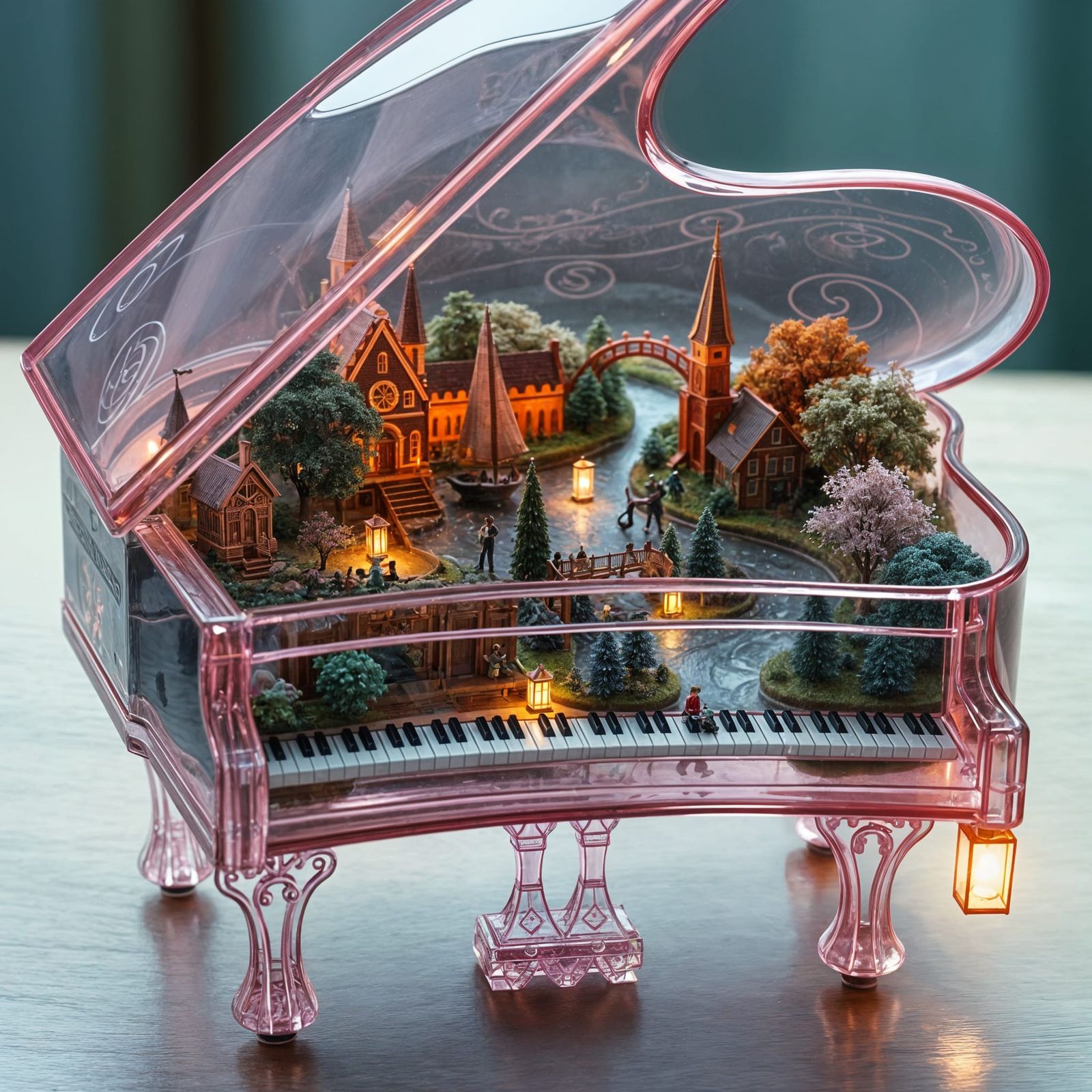 Miniature World Inside a Glass Piano