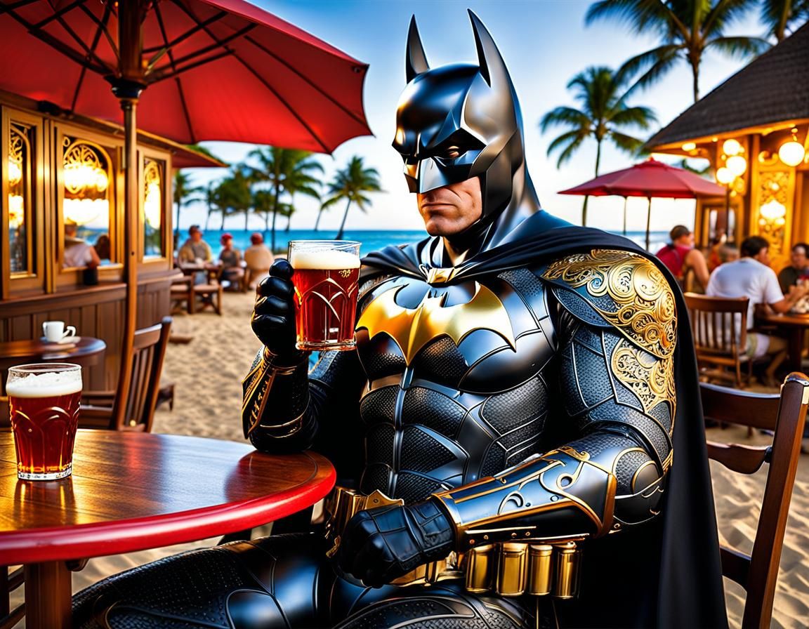 Victorian Batman on Tropical Beach in Comic Art