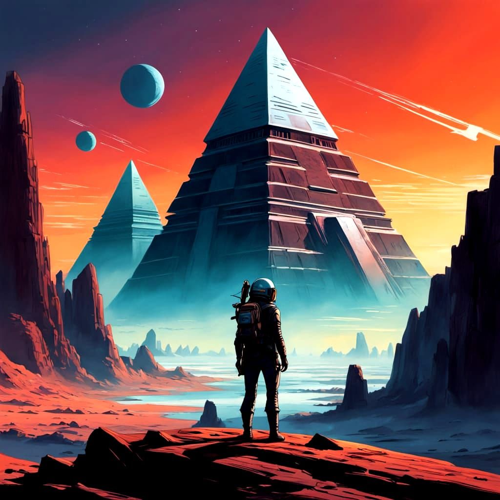 Stranded Adventurer on Alien Planet in Retro Sci-Fi Style