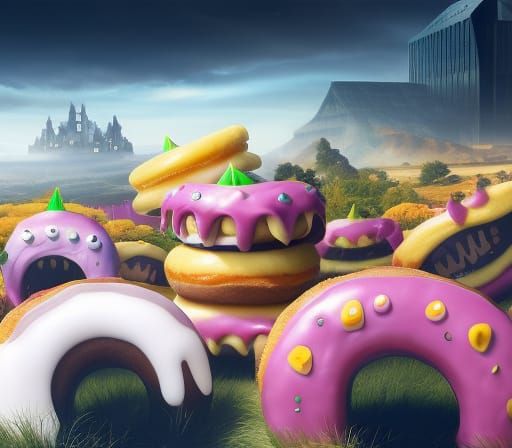 Monster Donuts Attack: A Dramatic Fantasy Painting