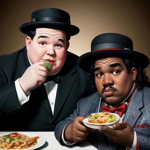 Oliver Hardy and Biggie Smalls Dinner Portrait