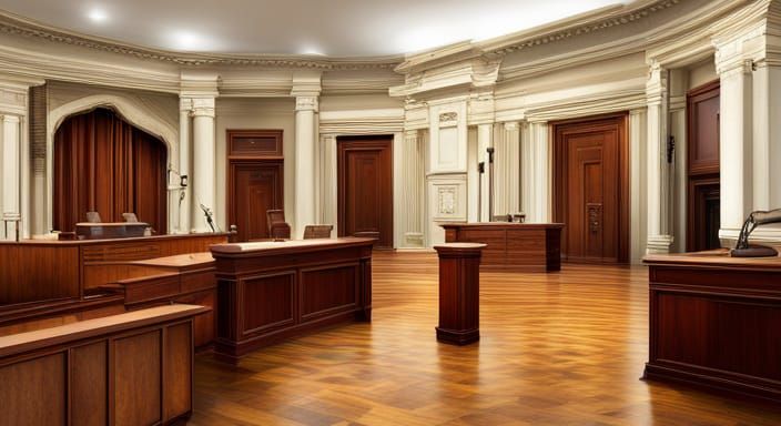 Empty Wood Courtroom Interior