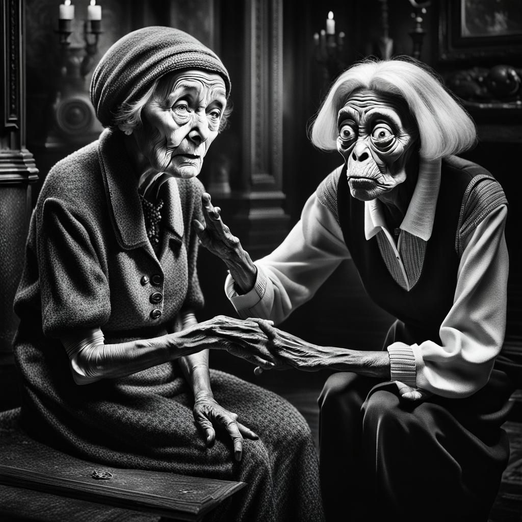 Confused Lady and Sad Alien Vintage Photo