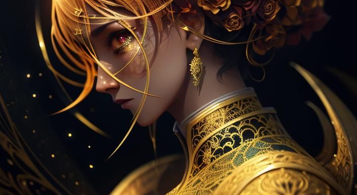 Intricate Digital Painting with Golden Outlines