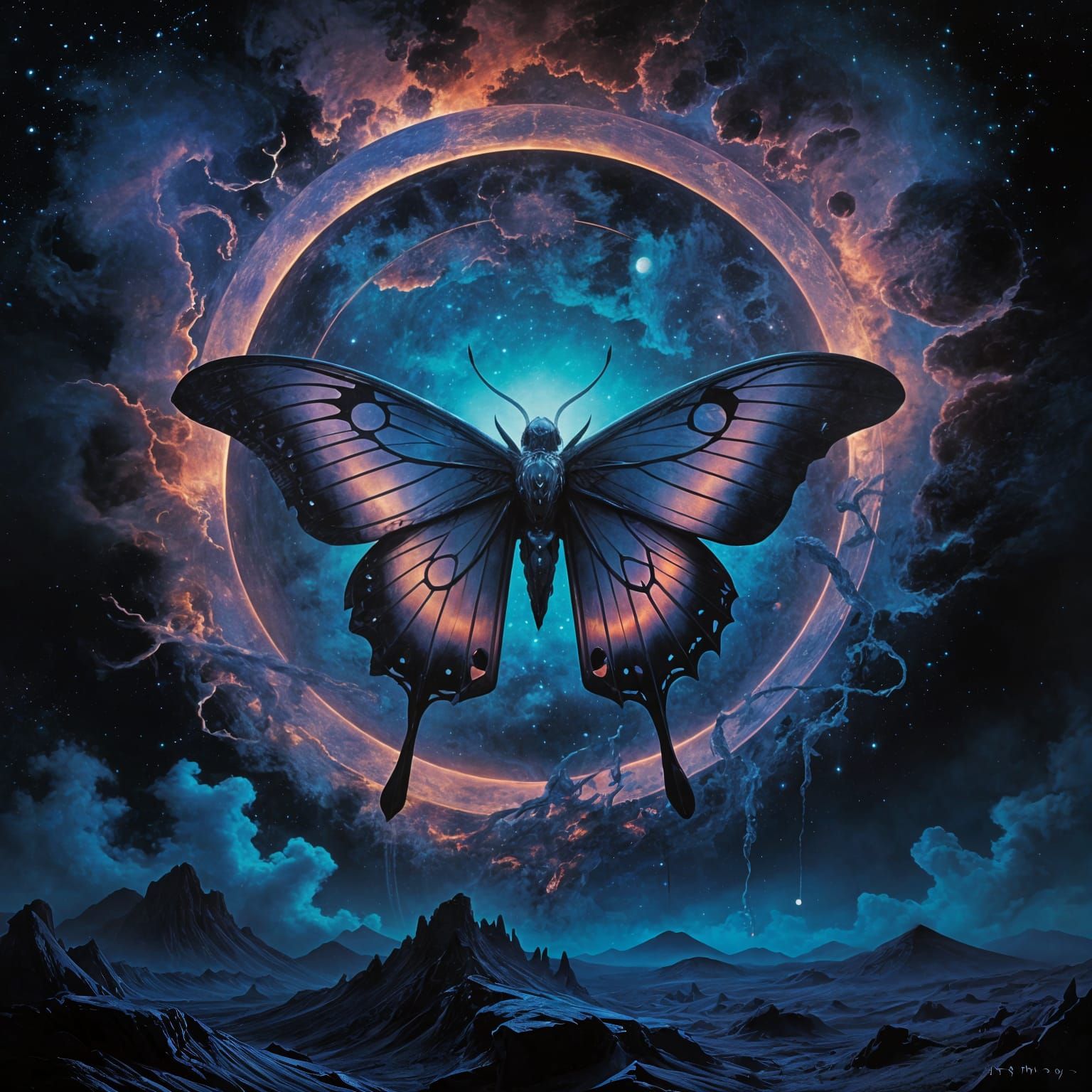 Majestic Dark Moonlit Winged Future Scene