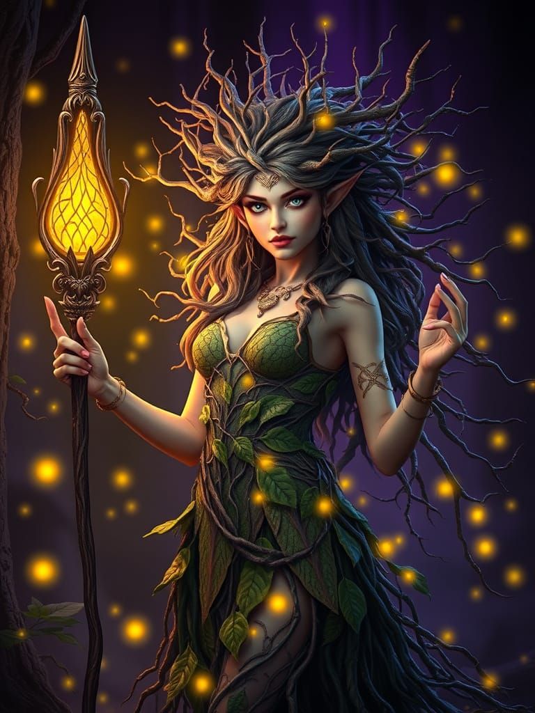 Woodland Elf Diva in Nature-Inspired, Art Nouveau-Inspired F...