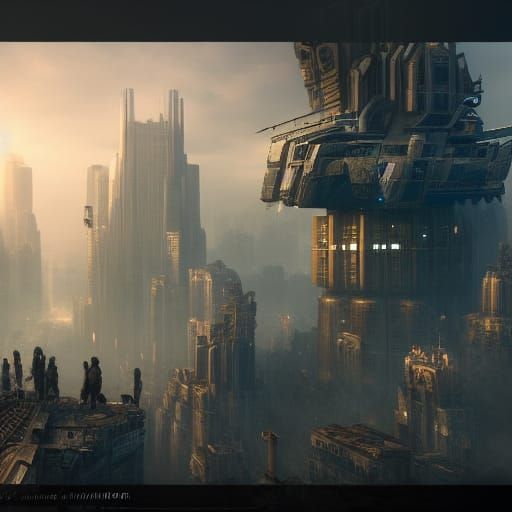 Wolfpack Roams Dystopian City: Detailed Matte Painting