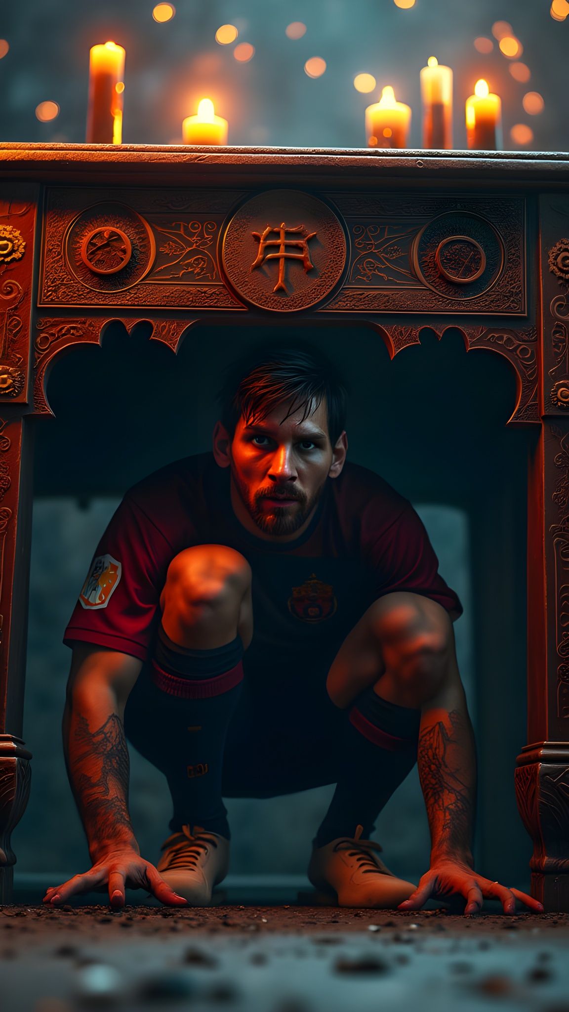 Messi Nervously Hiding: Fantasy Concept Art