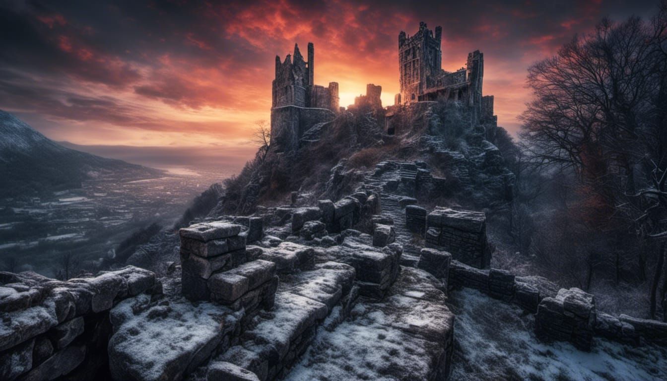 Sunset Over the Ruins of a Witcher Fortress