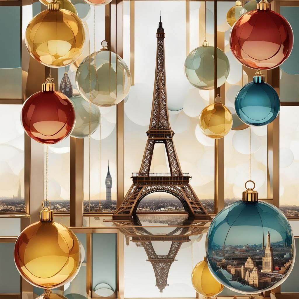 Christmas Tree with World Landmark Ornaments