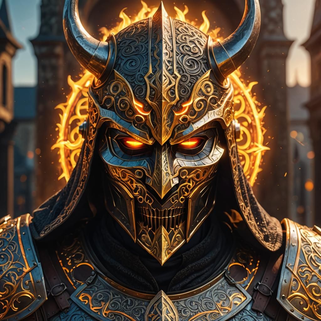 Demonic Knight with Glowing Mask in 3D