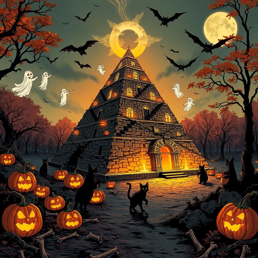 Spooky Halloween Pyramid Scheme in Comic Book Style