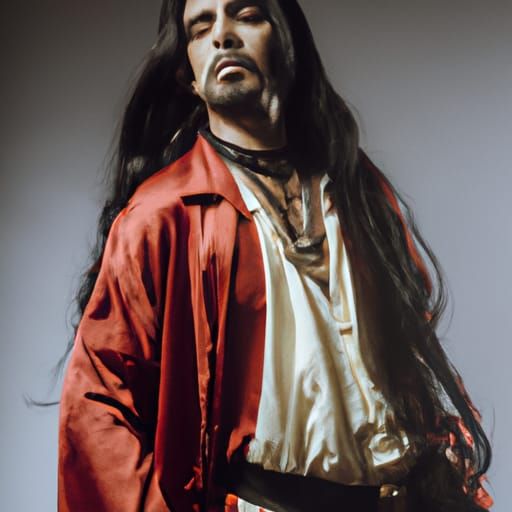 Handsome Vampire Pirate in Red Trench Coat