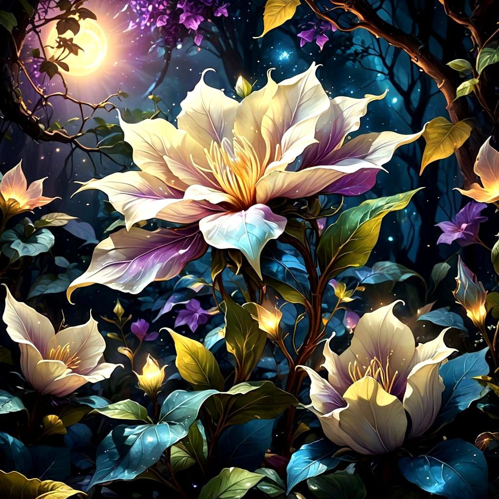 Detailed Moonflower Bush in Fantasy Concept Art